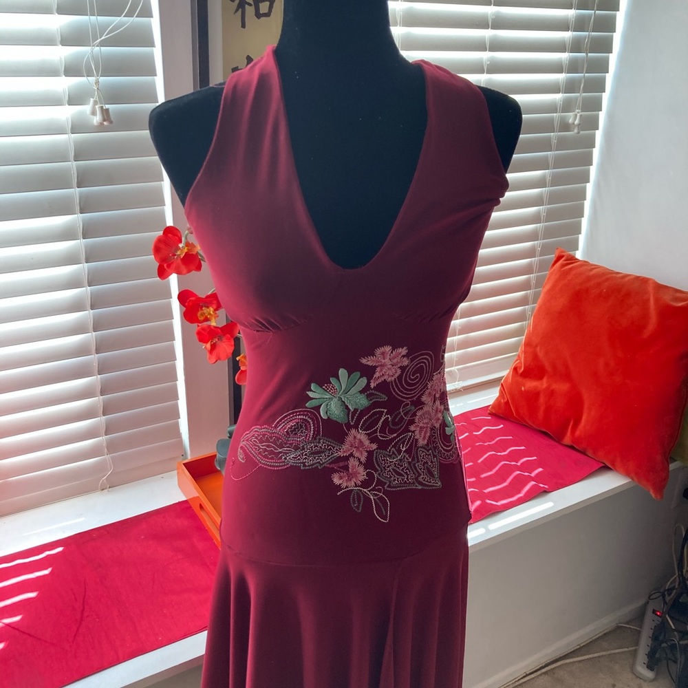Cranberry Halter Dress w/ Embroidery